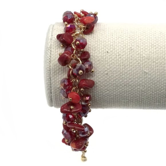 Natural Red Crystal Gemstone Bracelet Gold Chain. - Picture 3 of 3